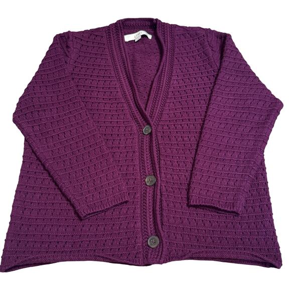 Loft Open Crochet Knit EUC Cardigan Sweater Purple Rayon Sz L Boho Cottagecore - Picture 1 of 8